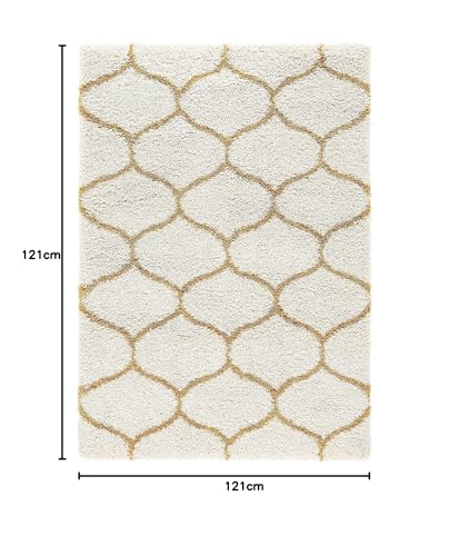 Image of Naze Modern Geometric Area Rug, Shag Texture, Multi-Colour Pattern with Extra Softness and Smooth, Silky Feel, for Living Room Carpet, Etc.clr- Ivery M I,1, Size 3x5 feet