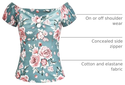 Image of YARN & INK Women's Rockabilly Tops 1950s Pinup Shirt Casual Off Shoulder Vintage Blouse