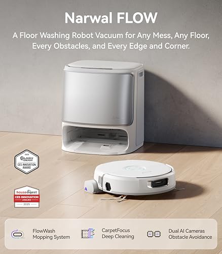 NARWAL Flow Robot Vacuum and Mop Combo, FlowWash Real-Time Self-Cleaning Track Mop, 22,000 Pa Suction, Dual-Camera AI Obstacle Avoidance, Carpet & Edge Cleaning, Self-Emptying Robot Vacuum - Image 4