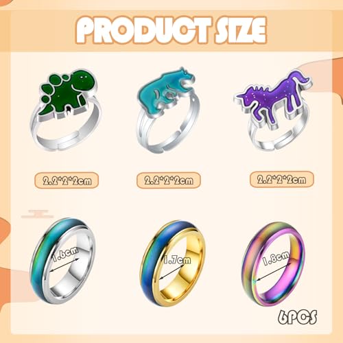Yuwnd 6 Stück Stimmungsring Kinder, Kinderringe Mädchen, Farbwechsel Mood Ring, Kinderring Verstellbare Mood Rings Als Partyaccessoires und Geschenk Geburtstag Valentinstag Jubiläum