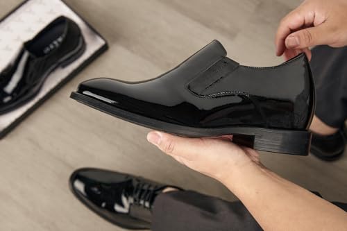 Image of CALTO Men's Invisible Height Increasing Elevator Shoes - Black Patent Leather Slip-on Formal Dress Loafers - 2.8 Inches Taller - Y7402 - Size 6.5 D(M) US