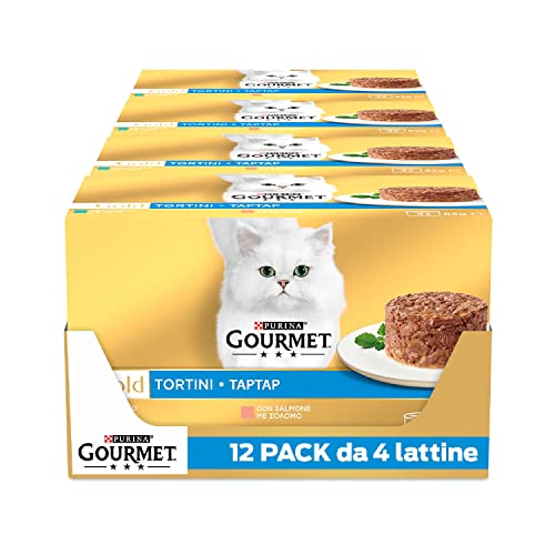 GOURMET Gold - Cibo Umido Gatto Adulto, Tortini con Salmone, Tonno. 48 Lattine da 85 g