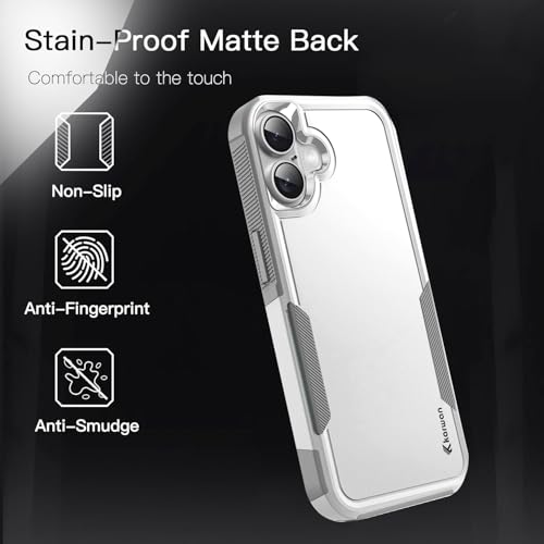 Image of KARWAN Shockproof Back Case Cover Compatible with iPhone 16, Heavy Duty Case with 360 Degree Camera Protection, Dual Layer Rugged Bumper Protection Cover with Matte Finish (White)