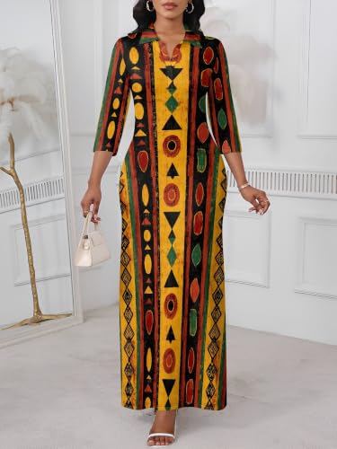 Image of PinkPatty Women's Casual 3 /4 Sleeve Polo V Neck Bodycon Maxi Dress