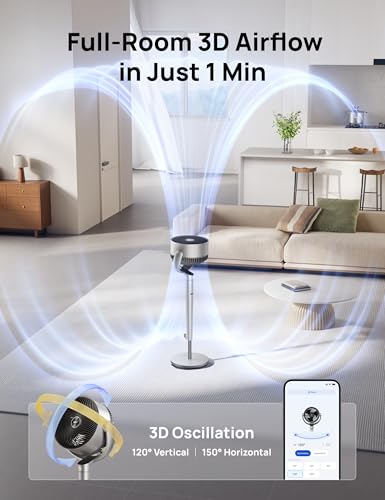 Image of DREO Smart Fan for Bedroom, Position-based Oscillation, 150+120 3D Oscillating Fan, 110ft Pedestal Fans with Wi-Fi /Voice /Remote, Standing Fans Work with Alexa /Google, 9 Speeds, 6 Modes, 20dB, Silver