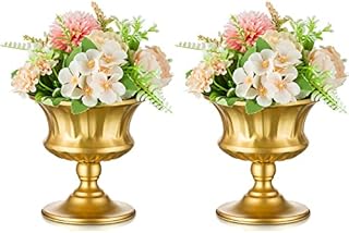 Inweder Small Gold Vase for Centerpieces - 2 Pcs Metal Flower Vases 15cm Tall Trumpet Vase Urn Planter Wedding Centrepieces for Tables Pedestal Vase Flower Holder for Birthday Event Home Decoration