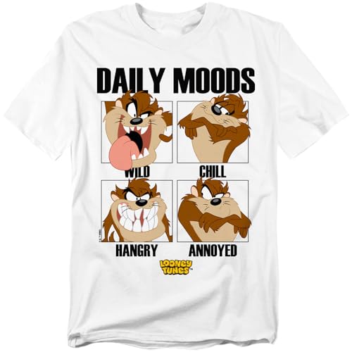 Popfunk Looney Tunes Taz Daily Moods Unisex Adult T Shirt, White, Medium