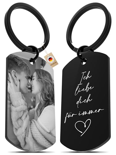Meinearmbänder Personalisierter Schlüsselanhänger mit Bild & Gravur | Personalisierte Geschenke | Edelstahl | Schwarz Weiss Bild | Fotogravur | Geschenk...