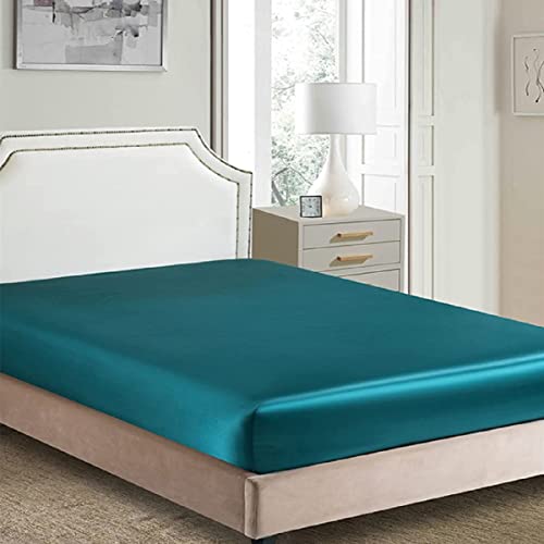 Damier Satin Spannbettlaken 90x200cm Türkis Grün Seide Glänzend Spannbetttuch Hochwertiges Satin Deluxe Bettlaken… – Ansicht 2