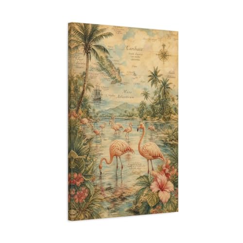 Tableau flamants roses vintage au-dessus du canapé pour salon élégant 50x75 cm