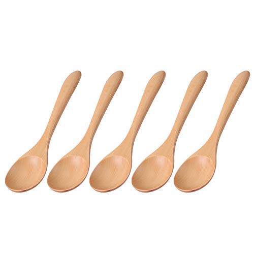 Spoon, 5Pcs Wooden Color Spoon Portable Soup Spoon Wide Application Tableware Home Cutlery Rice Spoons for Kids, Family, Restaurant