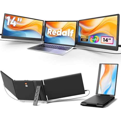 Laptop Bildschirm Erweiterung 14 1080P Dreifacher tragbarer Laptop Monitor Extender für 13 bis 16 1 Zoll Laptops mit Standfuß 2 Monitoren und integrierten Lautsprechern für MacOS/Windows/Chrome/Dex