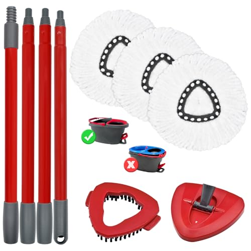 Image of Mop Replacements Heads& Handle Scrub Brush and Mop Base Combo Set Compatible with Ocedar ,3 Microfiber Mops Head, 4-Section Iron Stick 30-58in,1 Scrub Brushs and 1 Mop Base