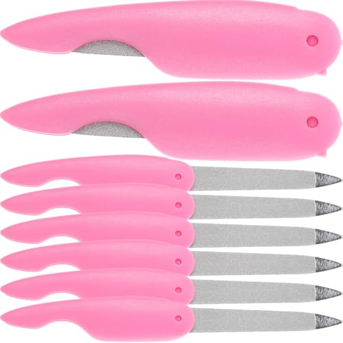 TOVINANNA 8 Limas de Uñas Plegables de Metal 8 Piezas, Pulidor Doble Cara Resistente, Tamaño Mini Portátil en Color Rosa para Manicura y Pedicura Profesional, Suministros para Decoración