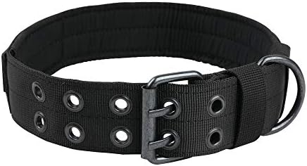 EXCELLENT ELITE SPANKER 1.5" Width Military Dog Collar Adjustable Metal D Ring & Buckle Working Dog Collar for Medium Large Dogs(Black-L)