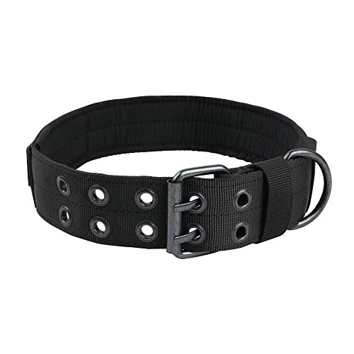 Excellent Elite Spanker 1.5" Width Military Dog Collar Adjustable Metal D Ring & Buckle Working Dog Collar For Medium Large Dogs(Black-L) #TOP12