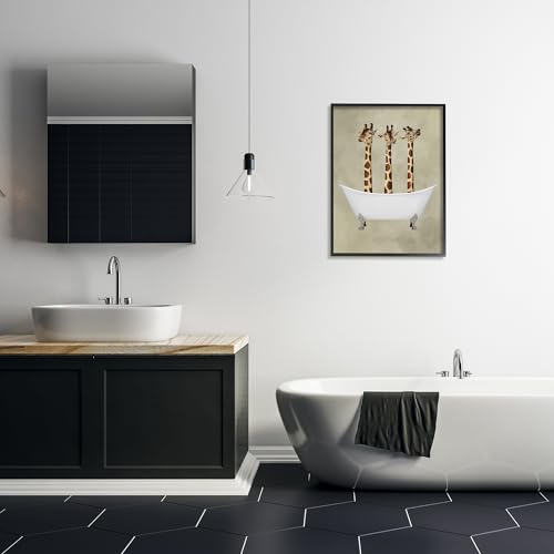 Image of Stupell Industries 'Three Giraffes In A Bathtub', Framed Giclee Art, Black, 24 x 30 Inches, Easy to Hang and Sturdy, Made in USA, by Coco de Paris