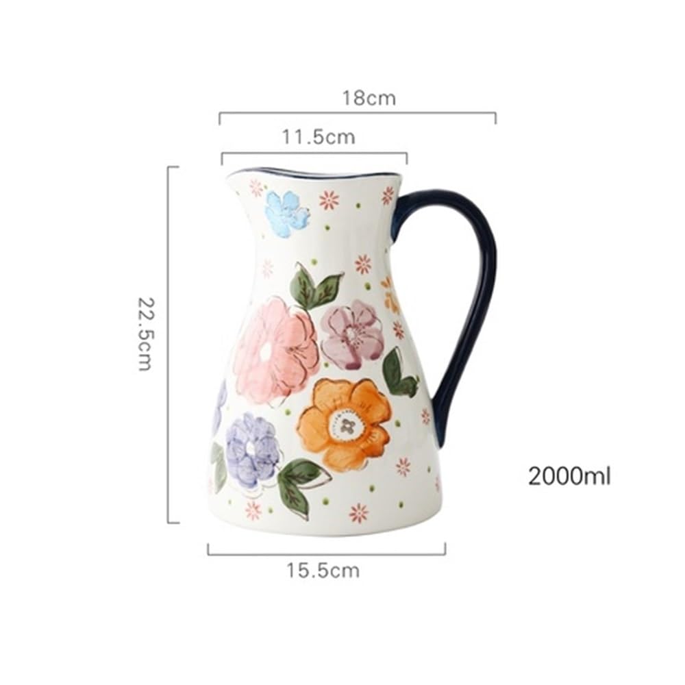 Dzbanek na wodę Ceramiczny dzbanek na wodę 2000 ml z uchwytem, czajnik na zimną wodę o dużej pojemności, dekoracyjny wazon do domu na kompozycje kwiatowe dzbanek do herbaty lodowej