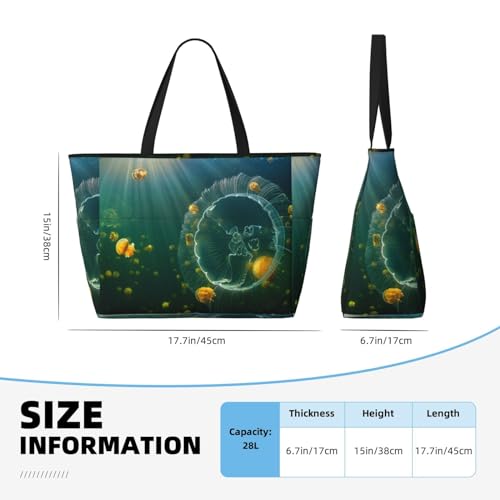 Jelly Fish Print Large Beach Tote Bag for Women Extra Large Capacity Sandproof Waterproof Pool Bag Suitable for Swimming Pool Gym Groceries Travel4