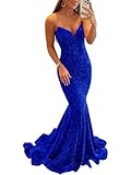 Sequin Evening Dresses for Women Formal Sexy Long Prom Party Gowns Mermaid Sparkly V-Neck Homecoming Dress Royal Blue US02