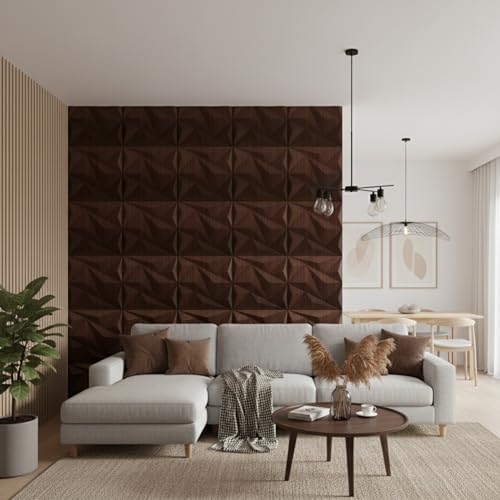 Image of Kayra Decor Wall Panels for Bedroom Alps Design Walnut Wood Color 19.7 inch x 19.7 inch (Pack of 40) - Covers 107.80 Sq. Ft.