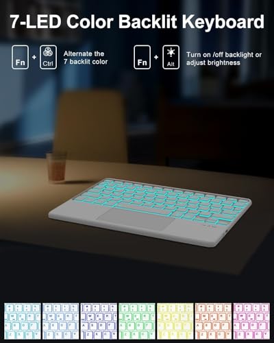 Image of RTSY Keyboard case for Samsung Galaxy Tab A11+ / A11 Plus 2025 (11 Inch) & A9+ / A9 Plus 2023 (11 Inch),7-Color Backlit & Touchpad,Multi Angle,Wireless Magnetically Detachable Keyboard Cover-Grey /White