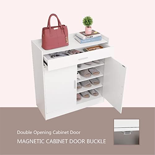 EROMMY Contemporary Shoe Cabinet, Sideboard, Side Cabinet with Drawer and Shelves for Living Room, Kitchen, Bedroom, Hallway, Home Storage Cabinet (White)
