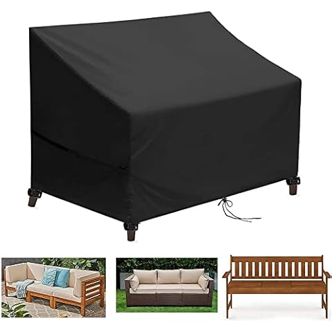 Kovshuiwe 3 Seat Garden Bench Cover Waterproof Oxford Fabric,Protective Cover for Garden Seat,Waterproof, Windproof, Heavy-duty,4200D Oxford Fabric Outdoor Patio Bench Seat Cover,163x66x63/89 cm Cover