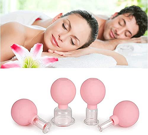 4 Stück Gesichtsmassagen Schröpf-Sets Gesichtstherapie Vakuum-Saugnapf-Massagebecher mit Silikonball für Rücken Gesicht Massagegerät Anti-Aging Anti-Falten Cover