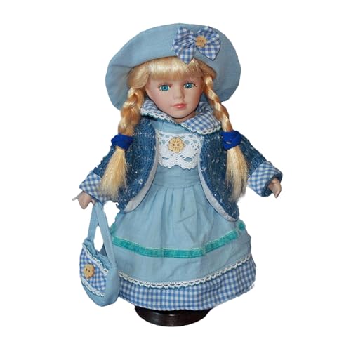 Oshhni Poupée en Porcelaine en Robe, Belle Poupée en Céramique de 12 Pouces à l'Ancienne avec Support, Statuette Décorative Maquillage, Ornement de Visage, Figurine...