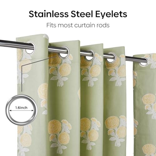 Image of haus & kinder Digital Printed Cotton Door Curtains 7 Feet Long Pack of 2 Door Curtains, 7 Feet Curtains for Door (Soleil Botanique, Sage 130x213 CM)