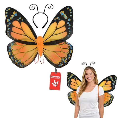 Nicky Bigs Novelties Morph Adult Orange Black Monarch Butterfly Wings Bug Antenna Headband Costume Accessory