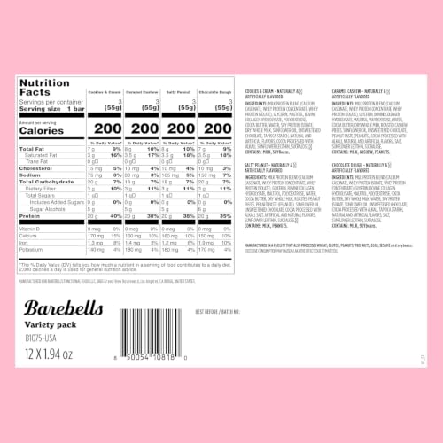 Image of Barebells Protein Bars Variety Pack - 12 Count, 1.9oz Bars - Protein Snacks with 20g of High Protein - Chocolate Protein Bar with 1g of Total Sugars - Perfect on The Go Protein Snack & Breakfast Bars