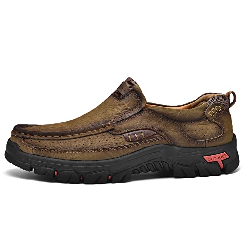 Image of MOSTELO Mens Slip On Casual Loafers Classic Outdoor Leather Walking Hiking Shoes Comfortable for Work Office Dress Outdoor