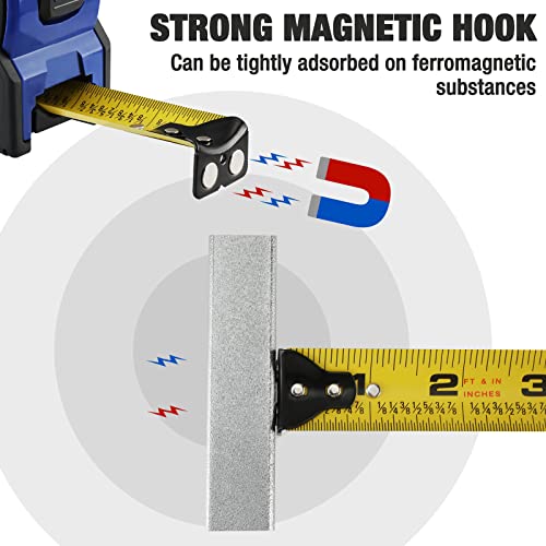 Image of WORKPRO 25FT Tape Measure, 1 /8 Fractions Easy Read Measuring Tape, Retractable Nylon Coating Measurement Tape Accuracy 1 /32, Magnetic Hook, Belt Clip, Rubber Protective Casing (Pack of 3)