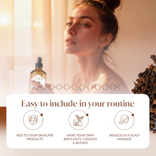 Image of Siva Clove Bud Essential Oil, Glass Bottle with Dropper, 4 Fl Oz (118 ml) | Clove Bud Oil for Diffuser, Humidifier, Home Fragrance, Oral Care, Body Massage, Soap Making, Candle Making & DIY Projects