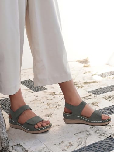 Image of SHIBEVER Women Flat Sandals Comfortable: Arch Support Sandals Dressy