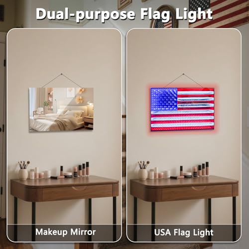 Image of 3D American LED Flag Infinity Mirror Light - 23 inch x 15 inch Patriotic Lighted Window Decoration, Light up Flag for Bedroom, Living Room, Party, Gaming, July 4th, Halloween, Christmas, New Year