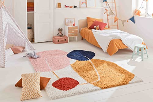 Nazar Tapis Salon Chambre Enfant, Shaggy, Tapis Berbere, Motif Azteque, Multicolore, Poil Long Doux, Tapis Chambre, Tapis Chambre, Tapis Bébé, Tapis Chambre Bébé, Tapis Doux (120x160 cm, 128 Multi)