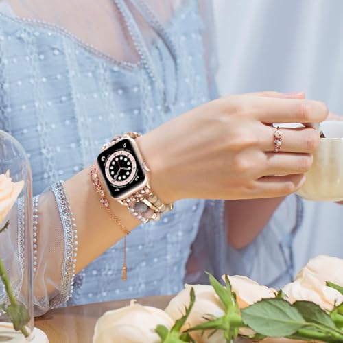 VISOOM Beaded Boho Bracelet Compatible for Apple Watch Band 40mm/38mm/41mm/42mm Iwatch Series 11 10 9 8 7 SE Series 6/5/4 Women Fashion Cute Handmade Crystal Beads Watch Strap for iPhone Bands 3/2/1 - Image 4