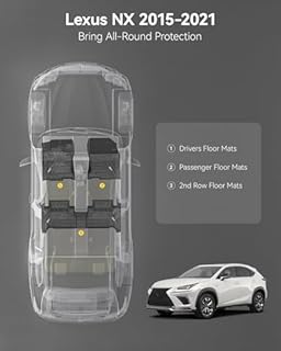 3W Floor Mats Fit for Lexus NX 2015 2016 2017 2018 2019 2020 2021 (NX200t/NX300/NX300h), TPE All Weather Custom Fit Floor Liner for Lexus NX, 1st&2nd Row Full Set Car Mats, Black