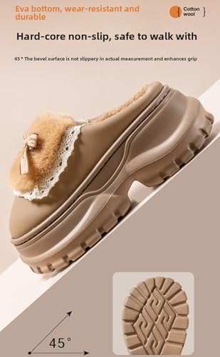 Cute Plush Platform Slippers for Women Bowknot Anti-Slip Cotton House Chunky Shoes, Indoor/Outdoor Cozy Winter Fuzzy Slides4