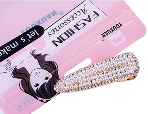 Youxuan Pearl Hair Clip for Women, 3.1 Inch Golden Barrette Fashion Crystal Side Hair Accessory