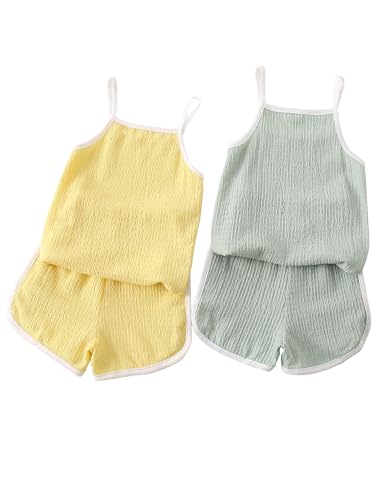 Image of Girls Summer Clothes 4 Piece Cute Outfits Cami Tank Top and Dolphin Shorts Sets for Kid Casual, Dance, Beach