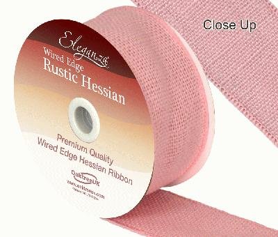 Eleganza Burlap Hessian Jute Rustic Wired Edge Ribbon 50mm x 1 Metre (Light Pink)