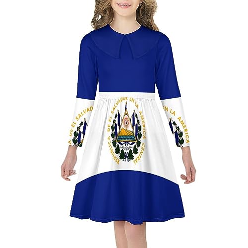 El Salvador Flag Girls Dress Long Sleeve Short Dress Swing Casual Party Dresses2