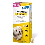 Advantage Chewable 112mg Chewable Tablets for Dogs >2.5-5.5kg (3 pack), Flea and Tick Treatment, Fast Acting Kills Fleas Within Hours, Prevention Lasts For A Month, Easy To Administer