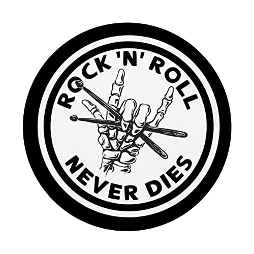 Rock N Roll Never Dies Rock and Roll skeleton music PopSockets Swappable PopGrip, Black - Image 3