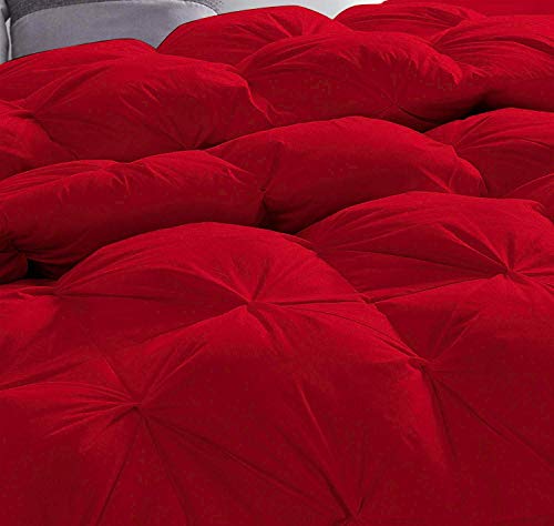 Luxury 500 Gsm Red Down Alternative 5 Pieces Quilted Pinch Pleated Comforter Set ( Comforter + 4 Pillow Cases ) 1000 Series Egyptian Cotton Duvet Insert Emperor King #TOP2