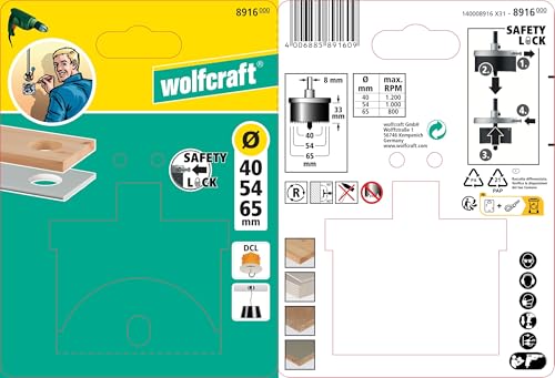 wolfcraft Standard Hole Saw Set 3 Pcs. With Metal Body I 8916000 I Saw with 3 quick-change blades, diameter 40, 54, 65 mm - Image 3